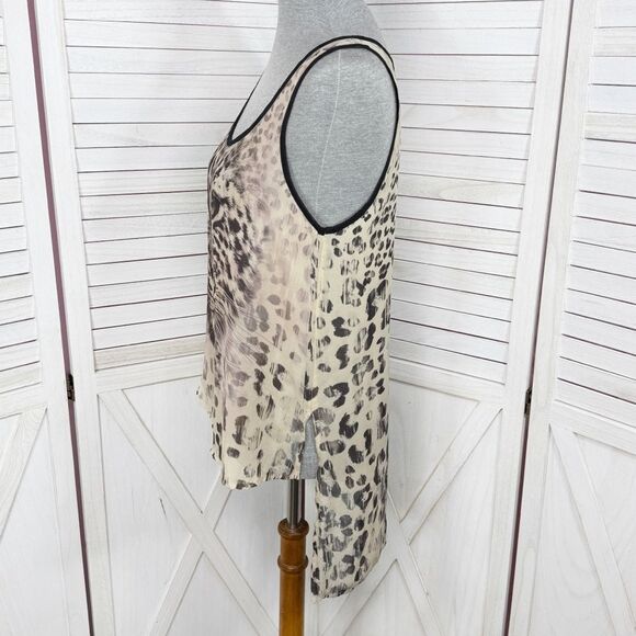 Wet Seal Leopard Face Print Sheer High Low Tank Top Shirt Tan Brown Small - Picture 2 of 10